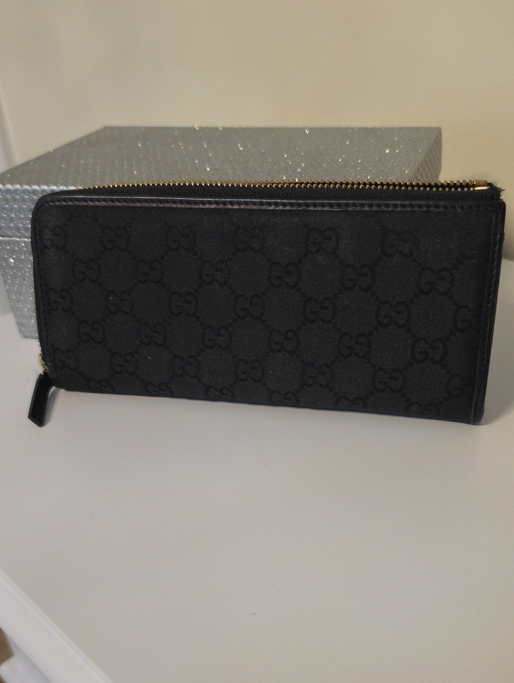 Gucci Black GG Monogram Zip Wallet